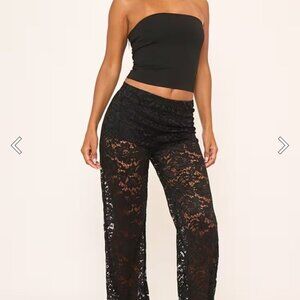 EGO Black Lace Sheer High-Waisted Flare Pants Size 18